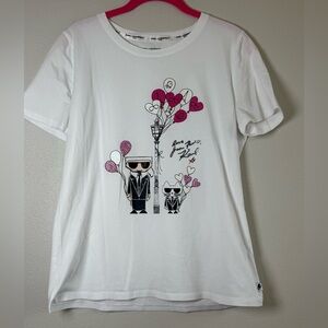Karl Lagerfeld White Short Sleeve Tee with Pink and Black Graphic